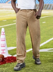 Manfinity Men Slant Pocket Corduroy Trousers - Khaki - View 1