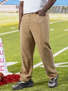 Manfinity Men Slant Pocket Corduroy Trousers - Khaki - View 5