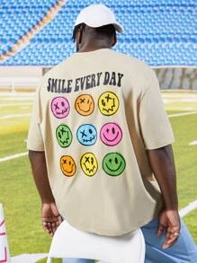 EASEVO Hombres Camiseta con estampado de dibujos animados y letra - Beis - Ver 1