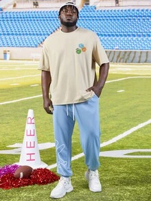 EASEVO Hombres Camiseta con estampado de dibujos animados y letra - Beis - Ver 6