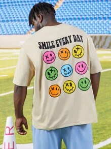 EASEVO Hombres Camiseta con estampado de dibujos animados y letra - Beis - Ver 7