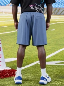 Manfinity Men Plus Cartoon & Letter Graphic Shorts - Blue - View 2