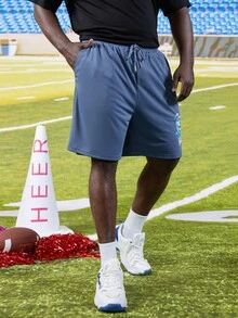 Manfinity Men Plus Cartoon & Letter Graphic Shorts - Blue - View 5