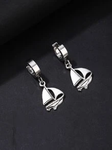 Men Sailboat Decor Drop Earrings - Silver - View 1