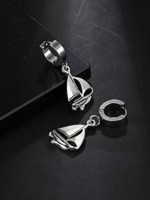 Men Sailboat Decor Drop Earrings - Silver - View 2