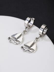Men Sailboat Decor Drop Earrings - Silver - View 3