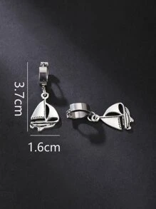 Men Sailboat Decor Drop Earrings - Silver - View 4