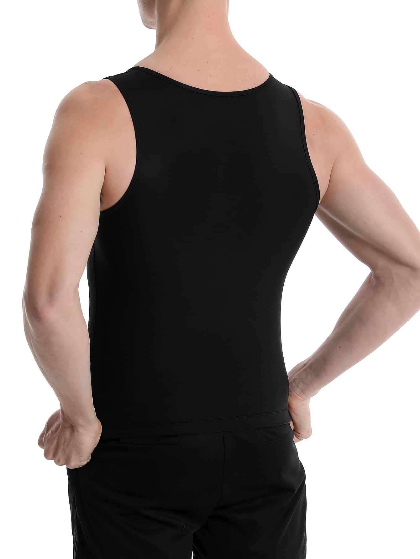 运动户外男士健身桑拿服汗衫减肥、燃脂、塑身（聚氨酯） - 黑色 - 查看 3