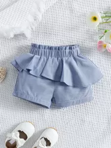 Bebé Shorts de cintura con volante ribete con fruncido - Neblina azul - Ver 1