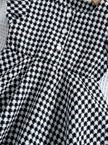 嬰兒千鳥格印花荷葉邊連衣裙 - 黑與白 - 查看 5