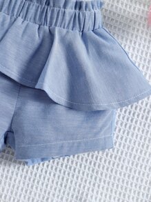 Bebé Shorts de cintura con volante ribete con fruncido - Neblina azul - Ver 5