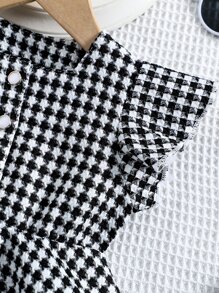 嬰兒千鳥格印花荷葉邊連衣裙 - 黑與白 - 查看 6