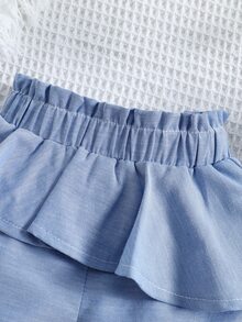 Bebé Shorts de cintura con volante ribete con fruncido - Neblina azul - Ver 3