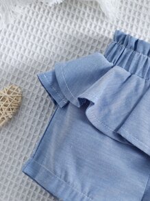 Bebé Shorts de cintura con volante ribete con fruncido - Neblina azul - Ver 4