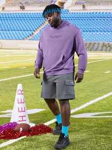 EASEVO Men Plus Letter Patched Detail Flap Pocket Side Flannel Shorts - Grey - View 3