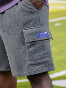 EASEVO Men Plus Letter Patched Detail Flap Pocket Side Flannel Shorts - Grey - View 4