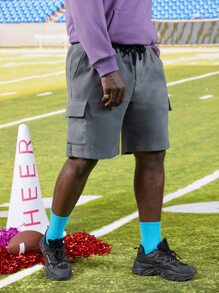 EASEVO Men Plus Letter Patched Detail Flap Pocket Side Flannel Shorts - Grey - View 6