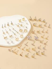 30pairs Star & Rhinestone Decor Stud Earrings - Yellow Gold - View 2