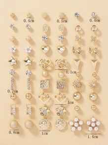 30pairs Star & Rhinestone Decor Stud Earrings - Yellow Gold - View 3