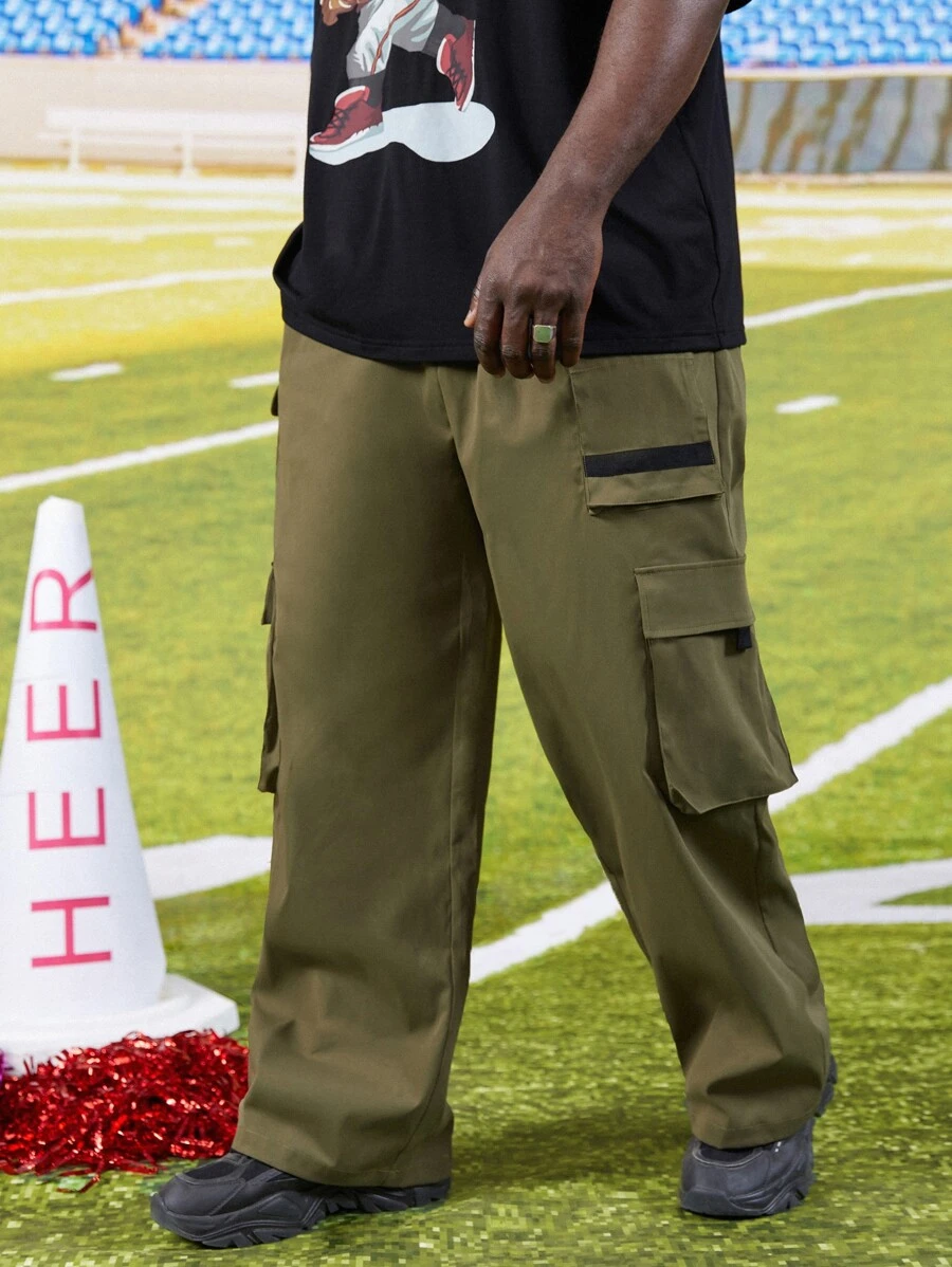 Manfinity Men Flap Pocket Side Drawstring Waist Cargo Trousers - Army Green - View 1