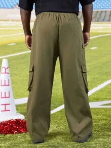 Manfinity Men Flap Pocket Side Drawstring Waist Cargo Trousers - Army Green - View 2