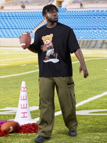 Manfinity Men Flap Pocket Side Drawstring Waist Cargo Trousers - Army Green - View 3