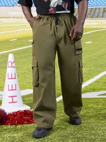 Manfinity Men Flap Pocket Side Drawstring Waist Cargo Trousers - Army Green - View 4