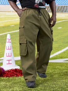 Manfinity Men Flap Pocket Side Drawstring Waist Cargo Trousers - Army Green - View 5