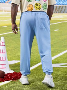 Manfinity Hombres Pantalones deportivos con estampado de oso - Celeste - Ver 2