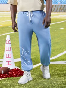 Manfinity Hombres Pantalones deportivos con estampado de oso - Celeste - Ver 4