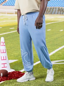 Manfinity Hombres Pantalones deportivos con estampado de oso - Celeste - Ver 5