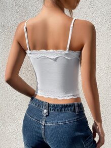 SHEIN EZwear Balletcore Lace Trim Cami Top - White - View 3