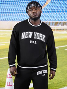 Manfinity Men Letter Graphic Striped Trim Sweatshirt & Joggers - Black - View 6