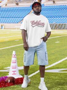 Manfinity Hombres Camiseta con estampado de slogan - Blanco - Ver 4