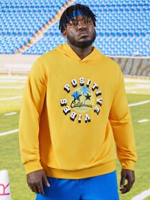 Manfinity Men Plus Letter Graphic Hoodie - Yellow - View 1