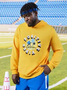 Manfinity Men Plus Letter Graphic Hoodie - Yellow - View 6