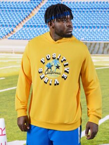 Manfinity Men Plus Letter Graphic Hoodie - Yellow - View 7