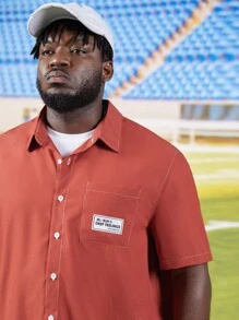 EASEVO Men Plus Letter Patched Detail Pocket Front Shirt - Red - View 3