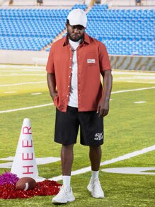 EASEVO Men Plus Letter Patched Detail Pocket Front Shirt - Red - View 4