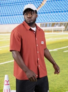 EASEVO Men Plus Letter Patched Detail Pocket Front Shirt - Red - View 5