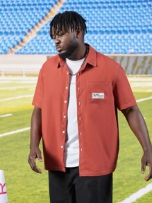 EASEVO Men Plus Letter Patched Detail Pocket Front Shirt - Red - View 6