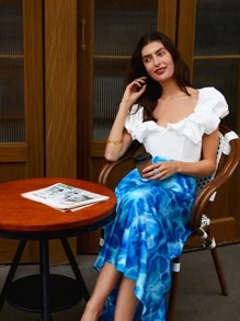 BizChic 一字肩荷葉邊泡泡袖短款上衣工作服 - 白色 - 查看 3