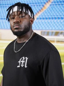 Manfinity Men Plus Letter Graphic Tee & Shorts - Black - View 4