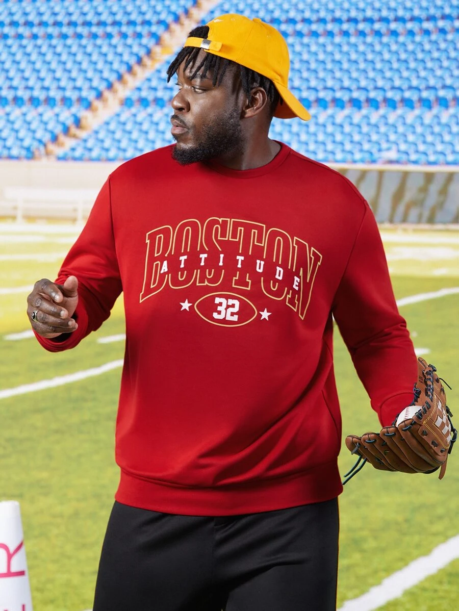 EASEVO Men Plus Letter Graphic Sweatshirt - Red - View 1