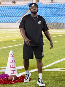 Manfinity Men Plus Letter Graphic Tee & Shorts - Black - View 6