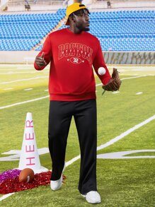 EASEVO Men Plus Letter Graphic Sweatshirt - Red - View 3