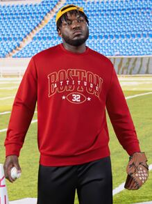 EASEVO Men Plus Letter Graphic Sweatshirt - Red - View 4