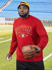 EASEVO Men Plus Letter Graphic Sweatshirt - Red - View 5