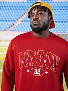 EASEVO Men Plus Letter Graphic Sweatshirt - Red - View 6