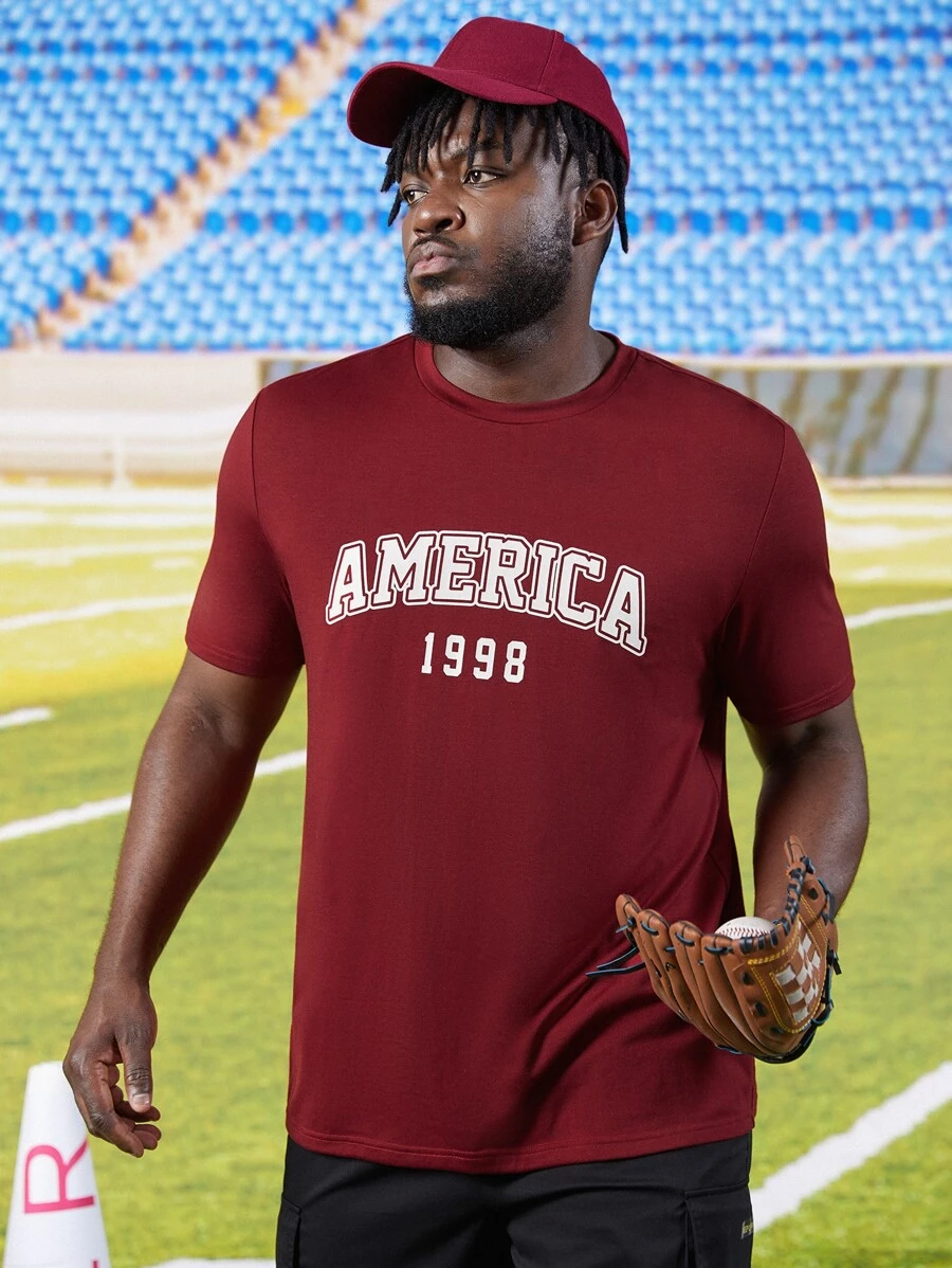 Manfinity Men Plus Letter Graphic Tee - Burgundy - View 1